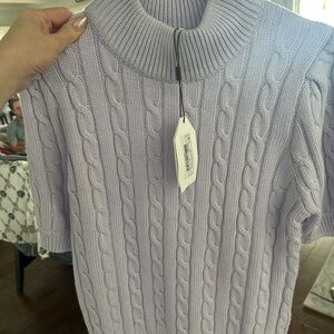 English Factory M - Women’s Cable-Knit Short Sleeve Sweater - Lavender